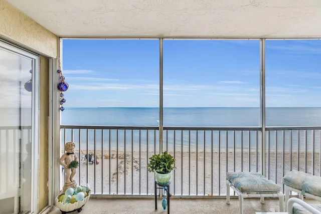 a view of a balcony with a potted plant
