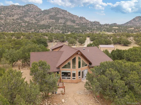 an aerial view of a house