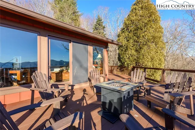 an outdoor seating area with furniture