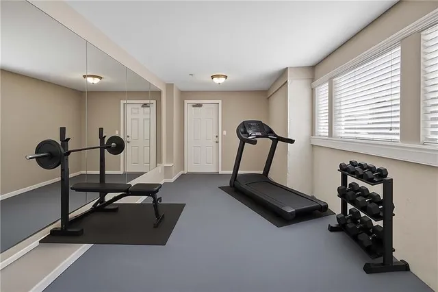 a view of a room with gym equipment