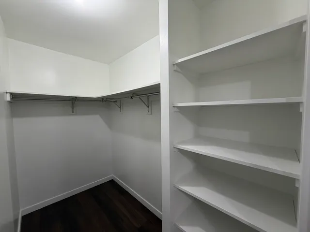 a view of an empty walk in closet