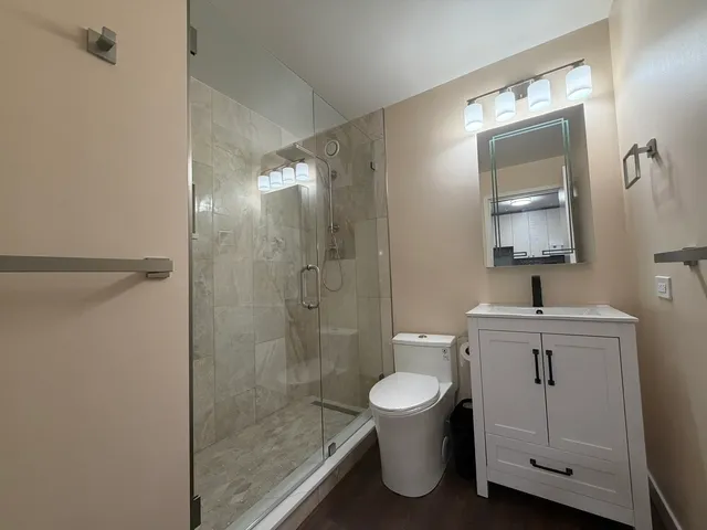 a bathroom with a toilet a sink and mirror