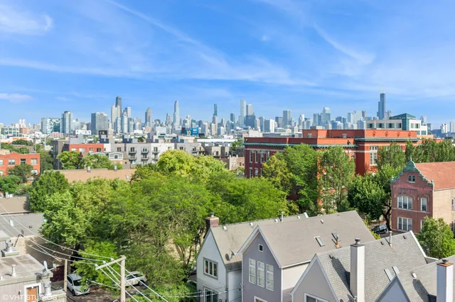 a view of a building with a bench