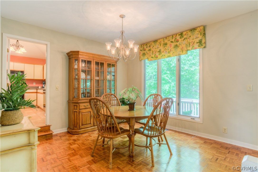 13502 Lady Ashley Road Midlothian, VA 23114 - Photo 9 of 34 Dining room with parquet floor and updated lightin