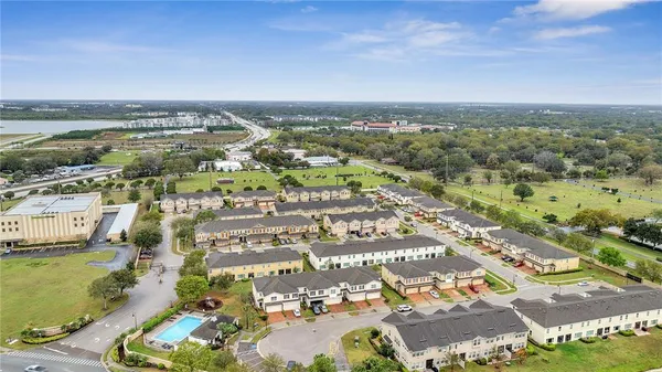 a view of a park with a slide