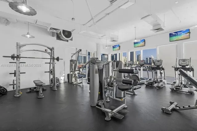 a view of a room with gym equipment