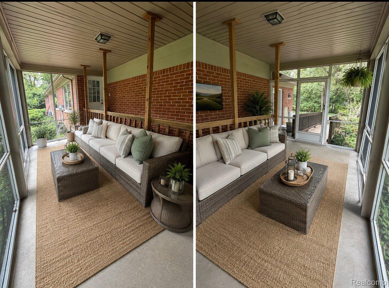 3520 Rayburn Road Bloomfield Hills, MI 48304 - Photo 12 of 26 Screened-in porch featuring a brick accent wall and concrete flooring