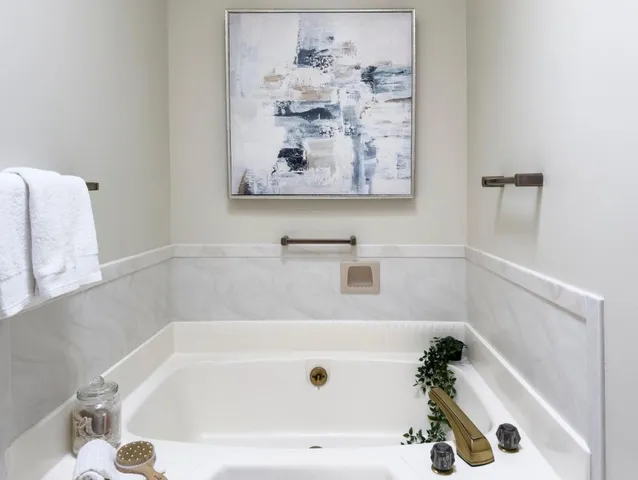 a bathroom with a bathtub