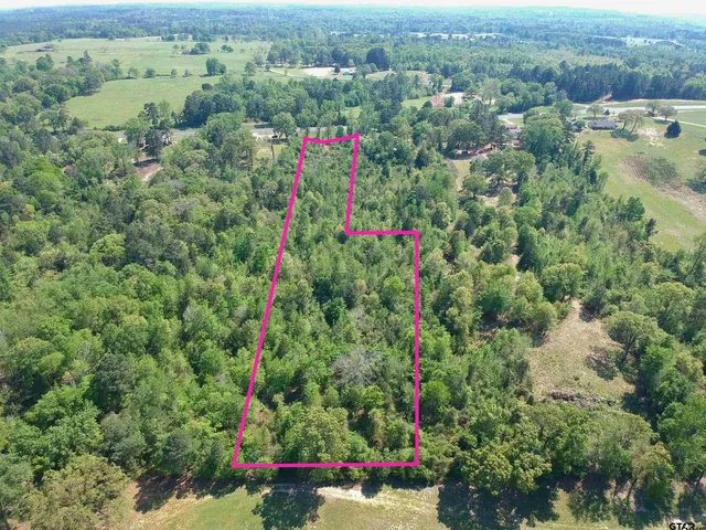 an aerial view of residential house with outdoor space and trees all around