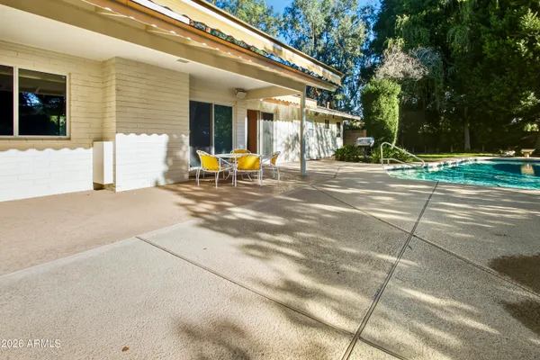 a view of a building with a patio