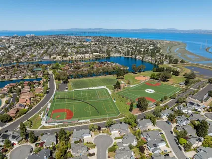 an aerial view of a football ground