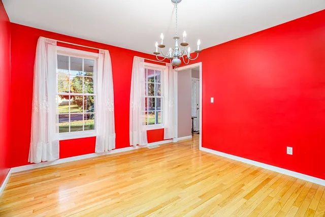 a view of a room with windows