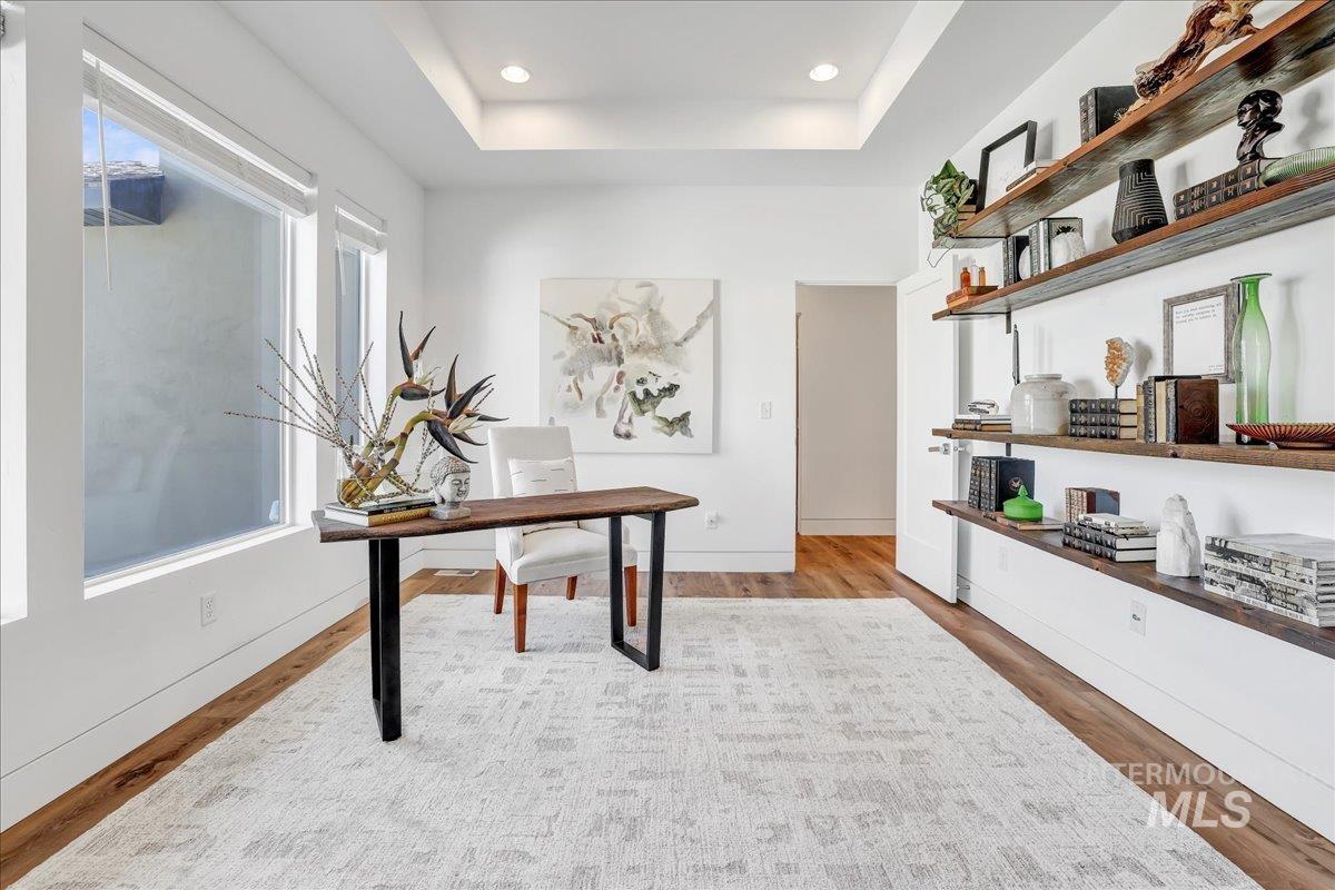 957 Birchton Loop Twin Falls, ID 83301 - Photo 5 of 32 Office area with a raised ceiling, light wood finished floors, and recessed lighting
