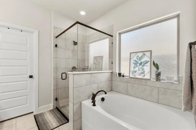 a bathroom with a bathtub and a shower