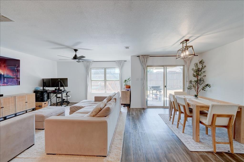 6233 Skysail Road Fort Worth, TX 76179 - Photo 14 of 30 a living room with furniture a flat screen tv and a chandelier