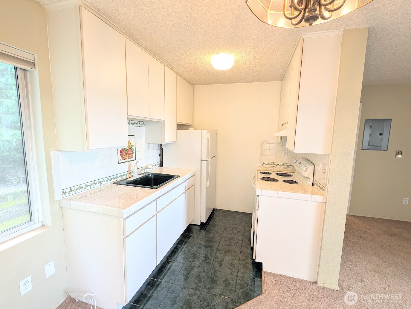 1156 Alki Avenue Southwest, Unit 201 Seattle, WA 98116 - Photo 13 of 40 a kitchen with a stove a sink and a refrigerator