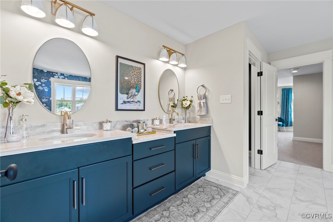 Lot 6 Walsingham Way Lanexa, VA 23089 - Photo 15 of 23 a bathroom with double vanity sinks and a mirror