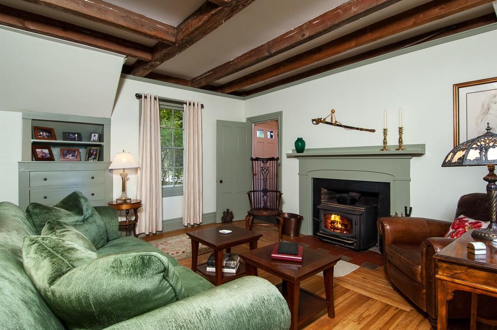295 Bristol Road Damariscotta, ME 04543 - Photo 6 of 22 Living room with exposed beams and...
