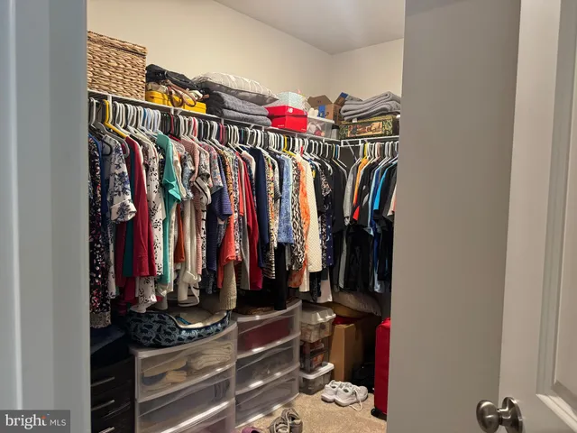a view of walk in closet with clothes