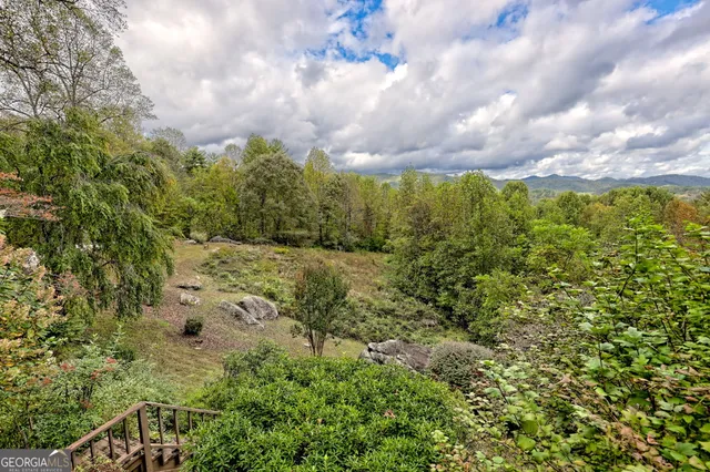 a view of balcony with wooden floor