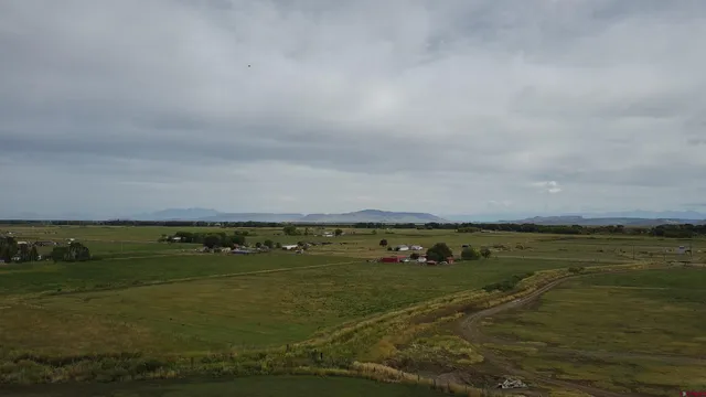 a view of a field with an ocean