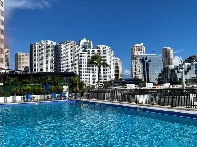 a large building with swimming pool in front of it