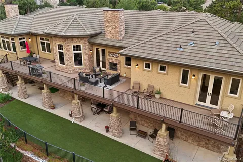 a building outdoor space with patio furniture