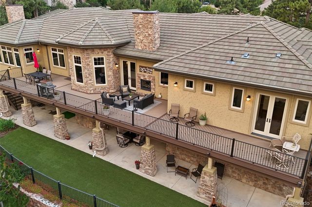 a building outdoor space with patio furniture