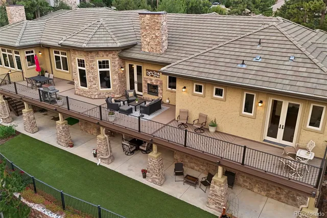 a building outdoor space with patio furniture