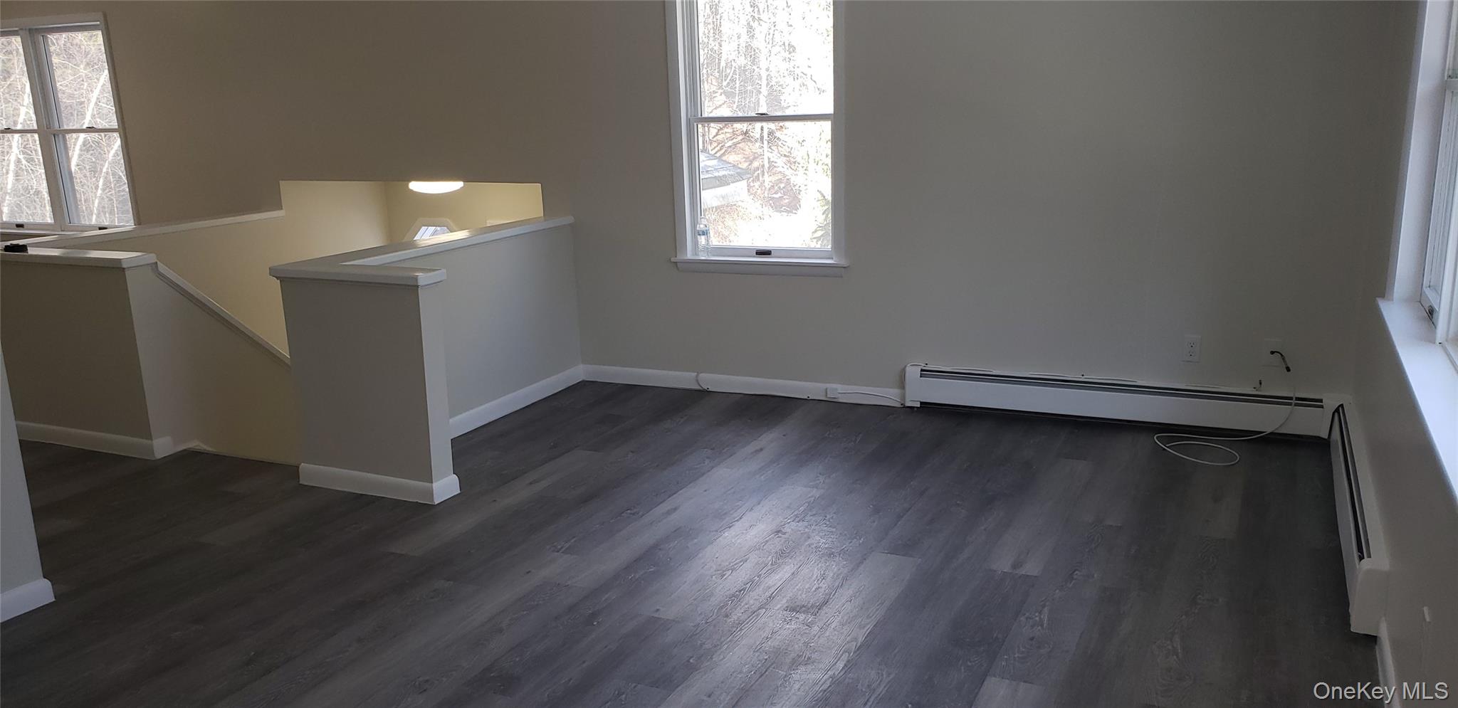 42 Upper Ferndale Road, Unit B Liberty, NY 12754 - Photo 4 of 18 Empty room featuring healthy amount of natural light, baseboard heating, and dark wood-type flooring