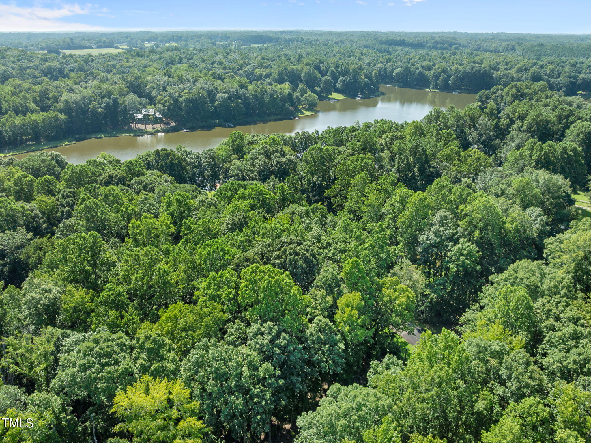 605 Canotage Court Cedar Grove, NC 27231 - Photo 13 of 17 a view of a lush green forest with a lake and trees