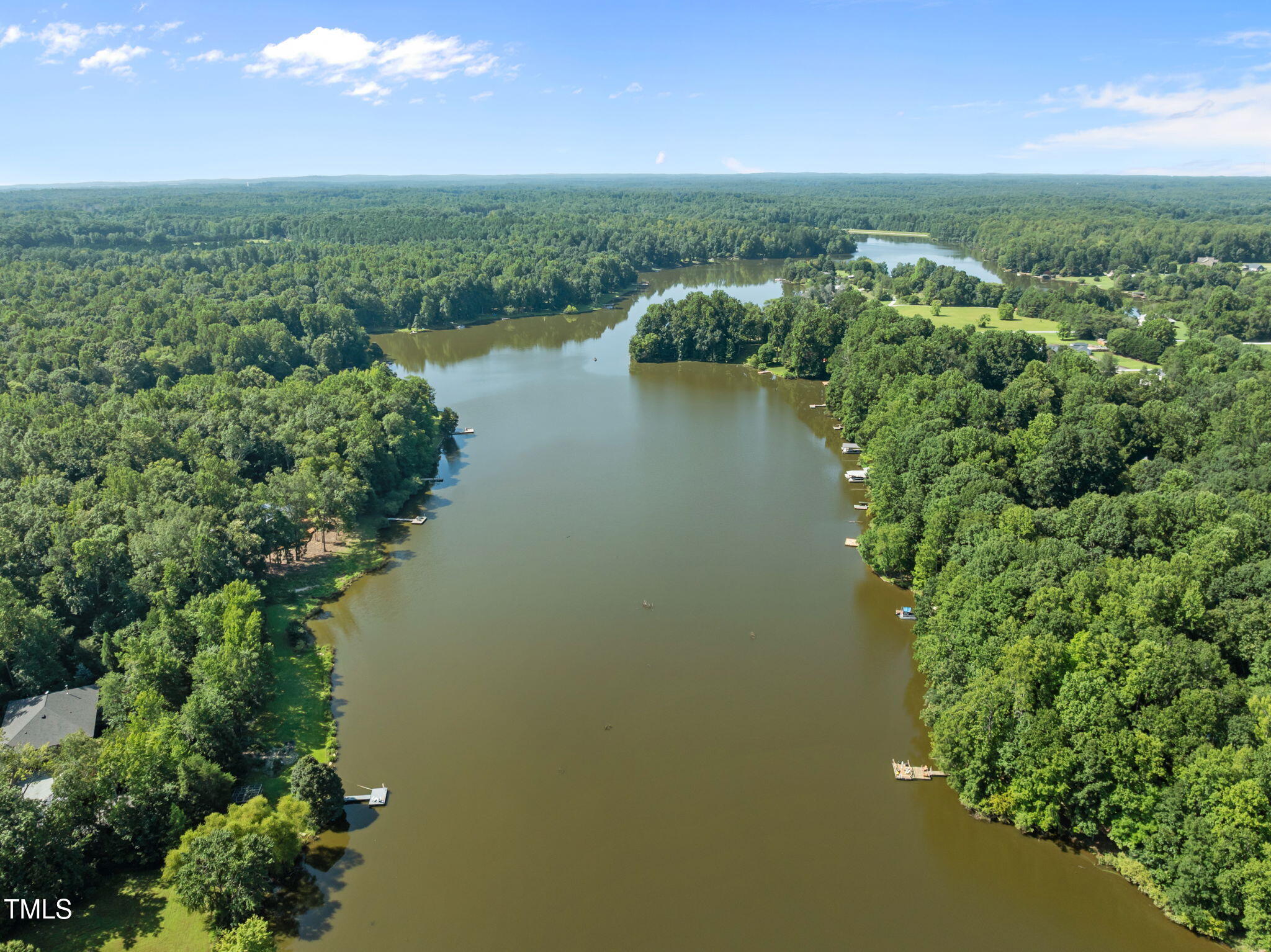 605 Canotage Court Cedar Grove, NC 27231 - Photo 6 of 17 an aerial view of green landscape with trees houses and lake view