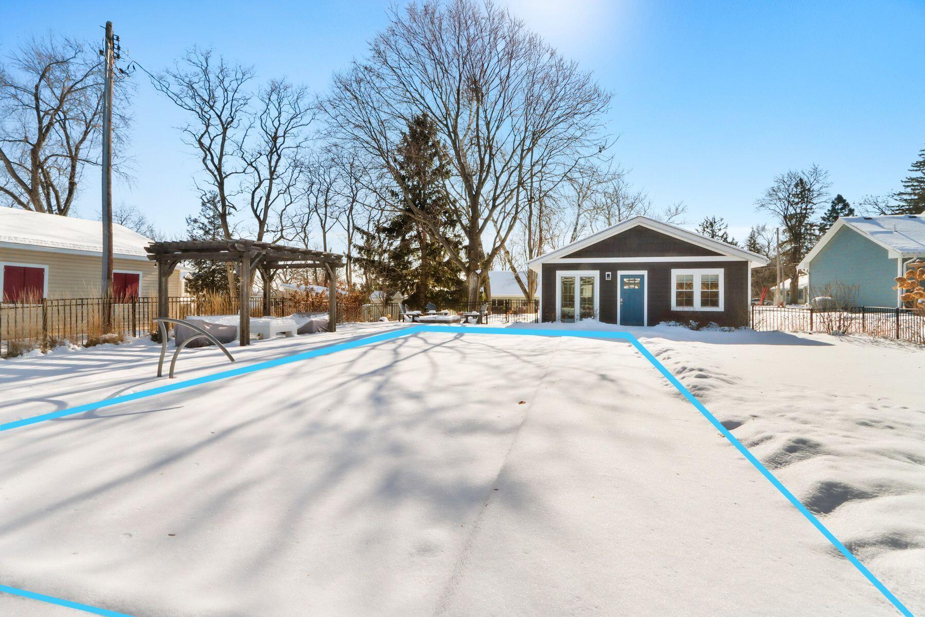 215 Wesley Street Williams Bay, WI 53191 - Photo 26 of 30 Cottage includes 1BR+den with French doors opening to pool. Pool outline approximate.