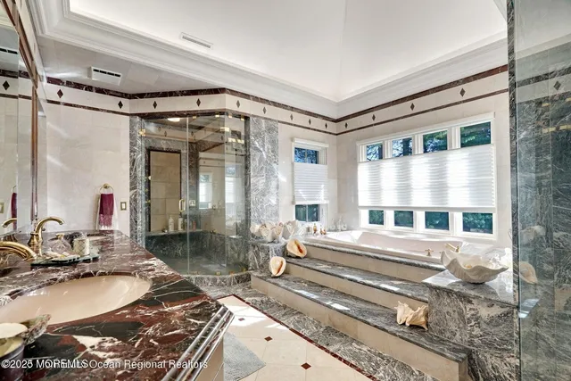 a view of a park with large trees