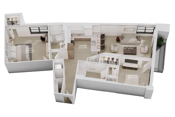 a upper view of a kitchen with stainless steel appliances
