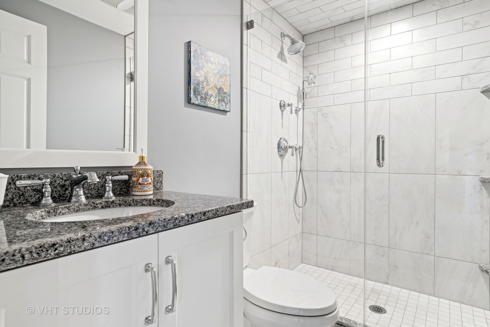 2124 Wicklow Road Naperville, IL 60564 - Photo 24 of 35 a bathroom with a granite countertop sink a toilet and shower