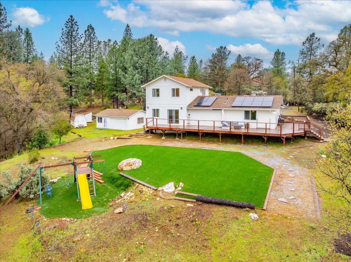 2227 Swansboro Road Placerville, CA 95667 - Photo 28 of 59 an aerial view of a house with swimming pool garden and lake view