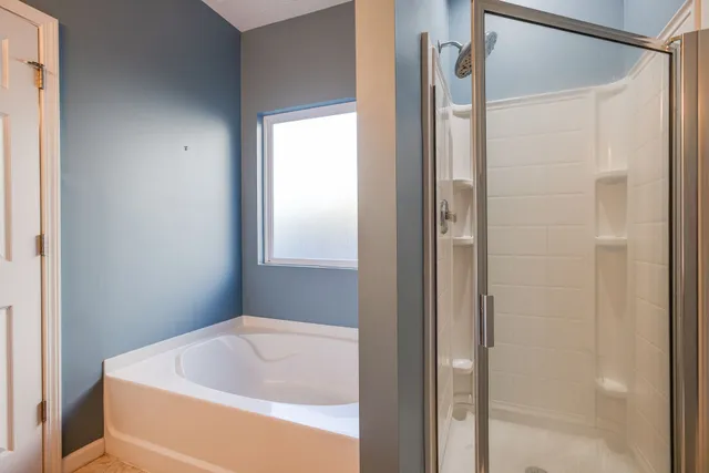 a bathroom with a bathtub