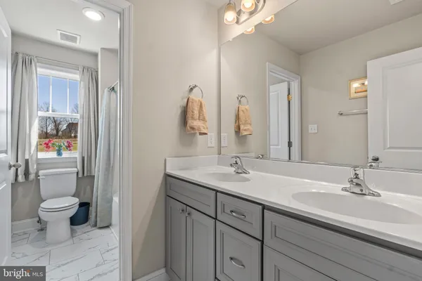 a bathroom with a shower sink and mirror