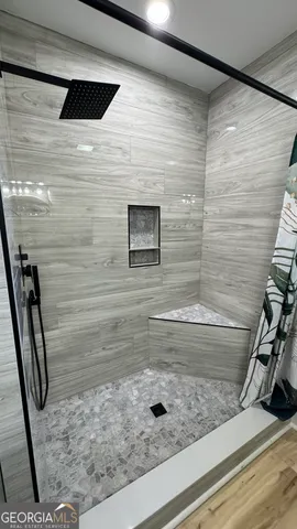 a bathroom with a shower