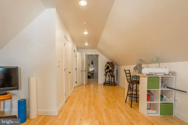a view of a patio with wooden floor
