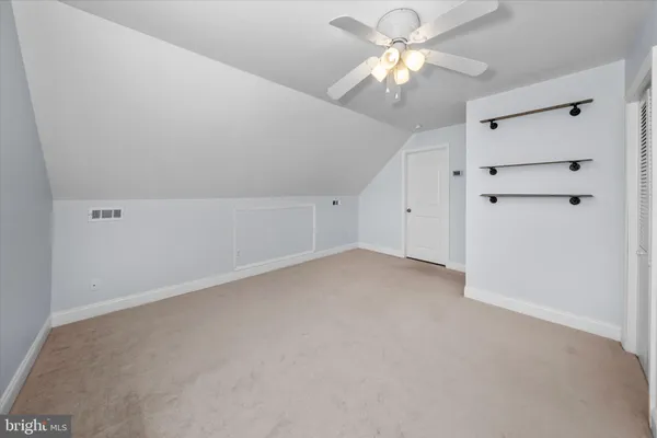 a view of a garage with storage