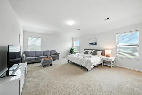 a bed room with a bed and furniture