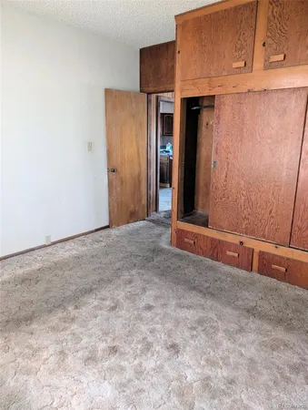 a view of an empty room with closet