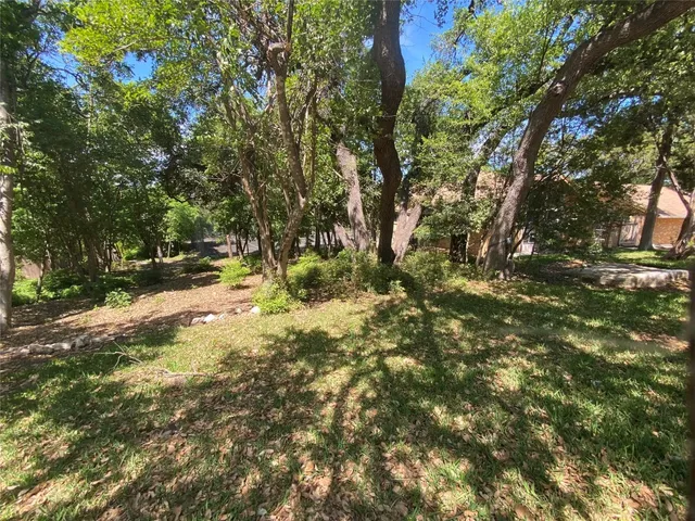 a backyard of a house with a tree