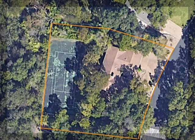 an aerial view of a house a garden and plants