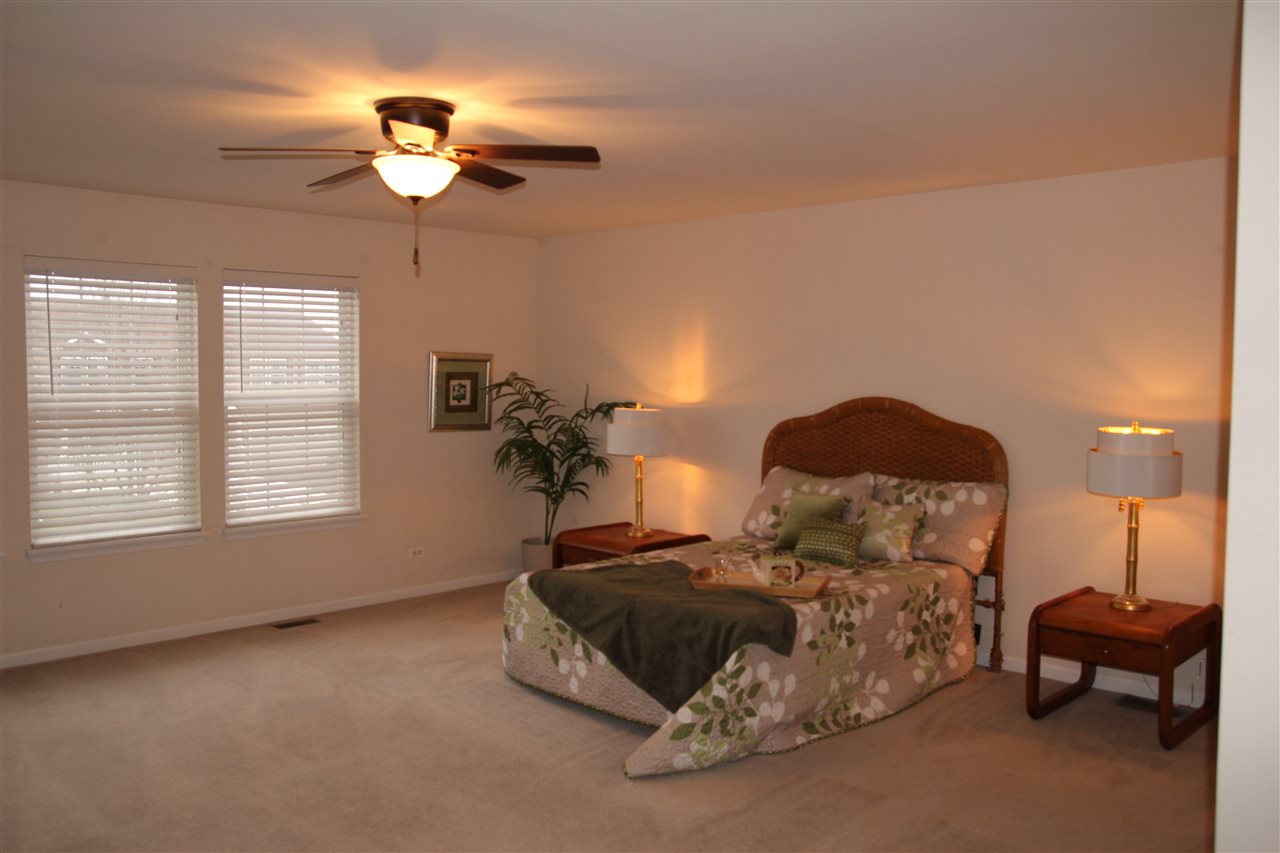 219 Ridgestone Trail Poplar Grove, IL 61065 - Photo 11 of 18 a bedroom with a bed and a chandelier
