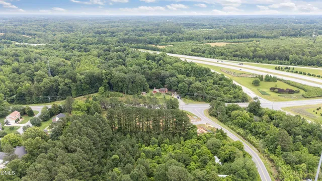 a view of a city with lush green forest