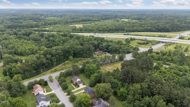 a view of a city with lush green forest