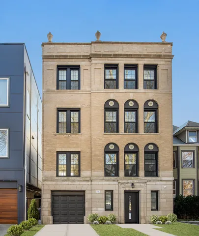 a front view of a brick building